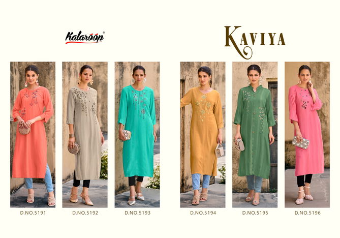 Kaviya By Kalaroop Designer Embroidery Kurtis Wholesale Market In Surat